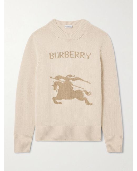 Burberry Natural Pullover Aus Einer Kaschmir-Wollmischung Mit Intarsienmotiv