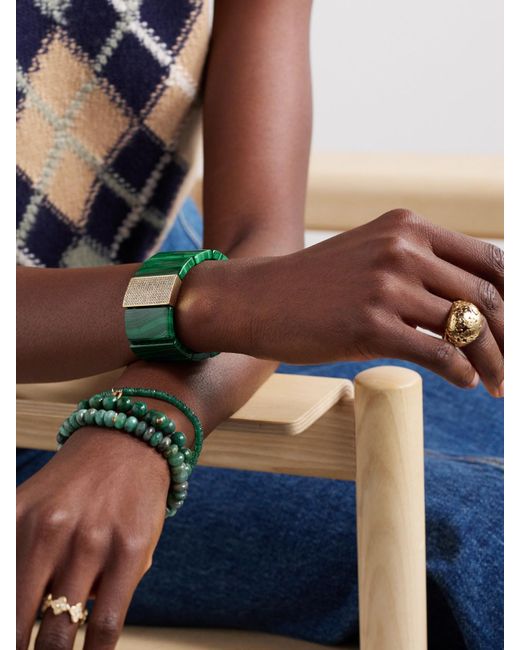 Sydney Evan Green Large Spacer 14-Karat, Malachite And Diamond Bracelet