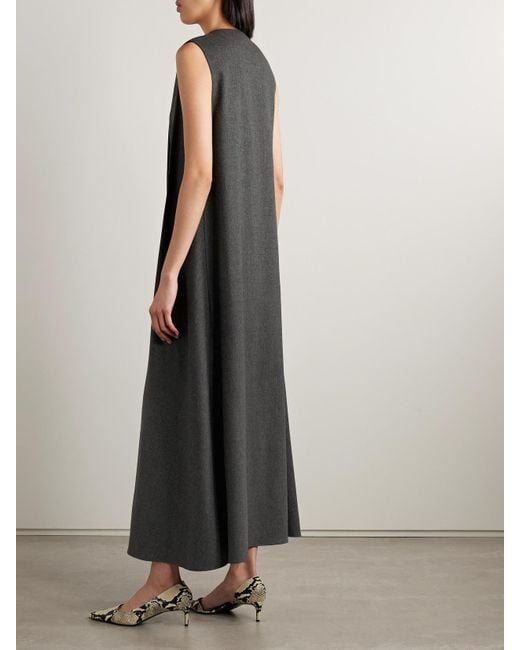 Khaite Gray Syd Pleated Wool Midi Dress