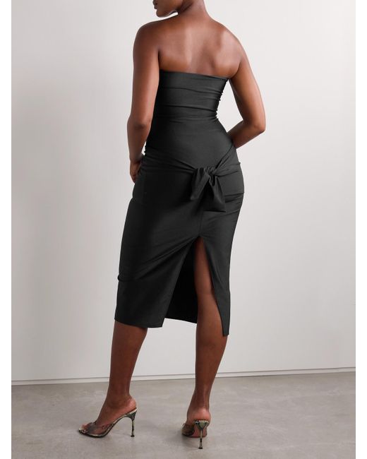 Coperni Black Strapless Knotted Cutout Stretch-Jersey Midi Dress