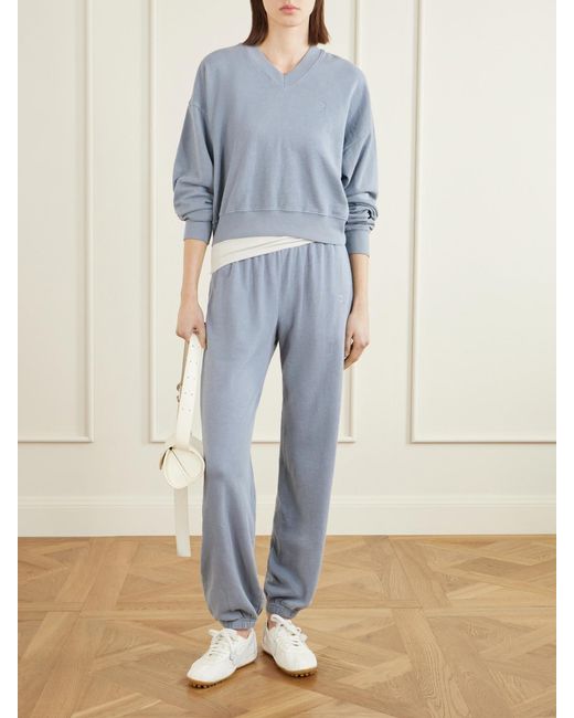 ÉTERNE Blue Embroidered Cotton-Jersey Sweater