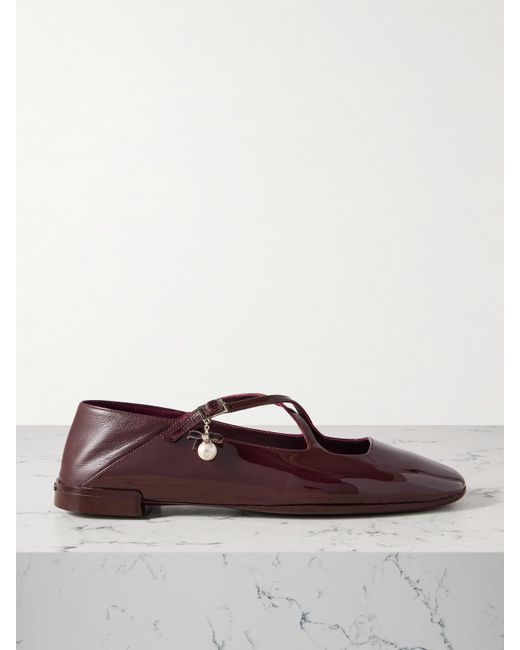 Jimmy Choo Brown Eleri Collapsible-Heel Embellished Patent-Leather Ballet Flats