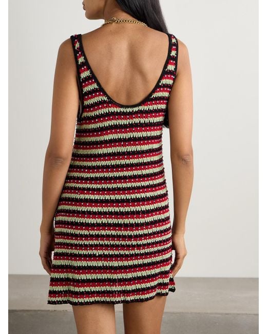 Alix Of Bohemia Red Tyler Bead-Embellished Striped Crocheted Cotton Mini Dress