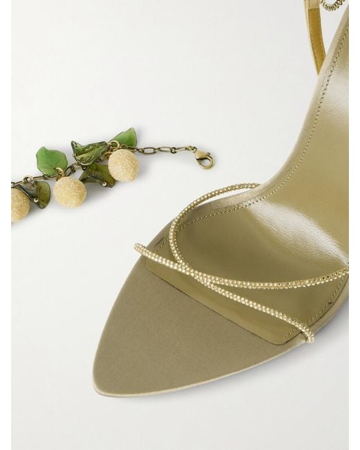 Saint Laurent Metallic Mon Chéri Embellished Suede-Trimmed Satin Sandals