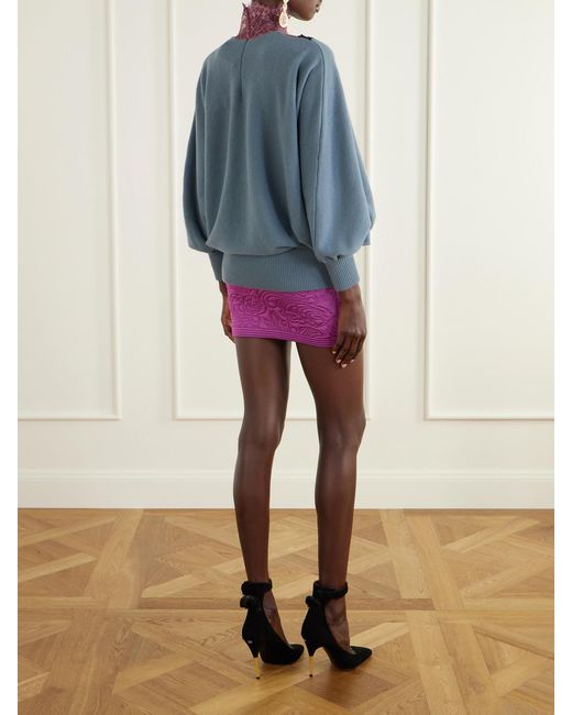 Valentino Garavani Blue Lace-Trimmed Wool Sweater