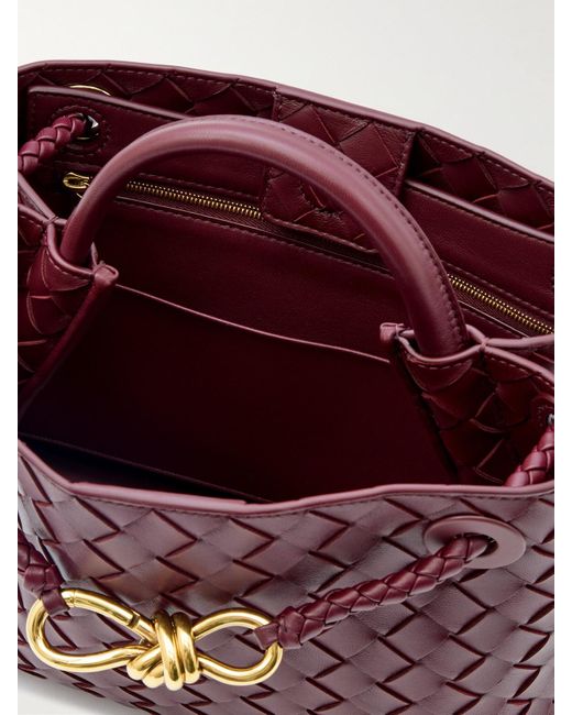Bottega Veneta Red Andiamo Small Embellished Intrecciato Leather Tote