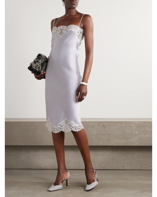 Stella McCartney White Midikleid Aus Glänzendem Crêpe Mit Spitzenbesätzen