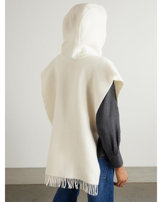 Brunello Cucinelli Natural Hooded Fringed Wool And Cashmere-Blend Felt Poncho