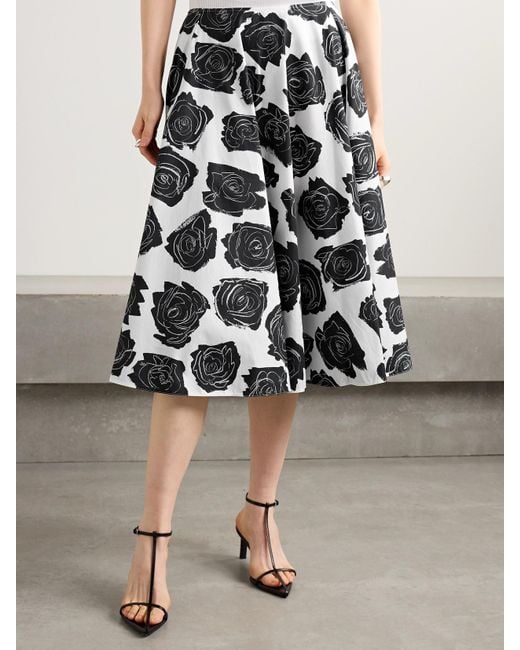 Marni Black Pleated Floral-Print Cotton-Poplin Midi Skirt