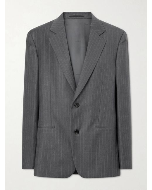 Gucci Gray Striped Printed Wool Blazer