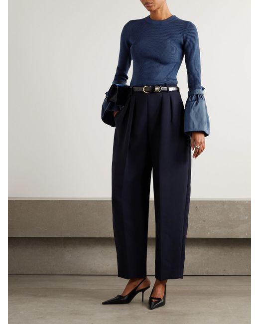 Jonathan Simkhai Blue Agata Pullover Aus Rippstrick Mit Taftbesätzen