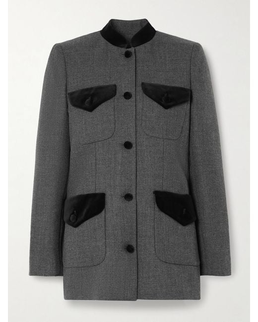LIBEROWE Gray Net Sustain Raja Blazer Aus Woll-Tweed Mit Samtbesätzen