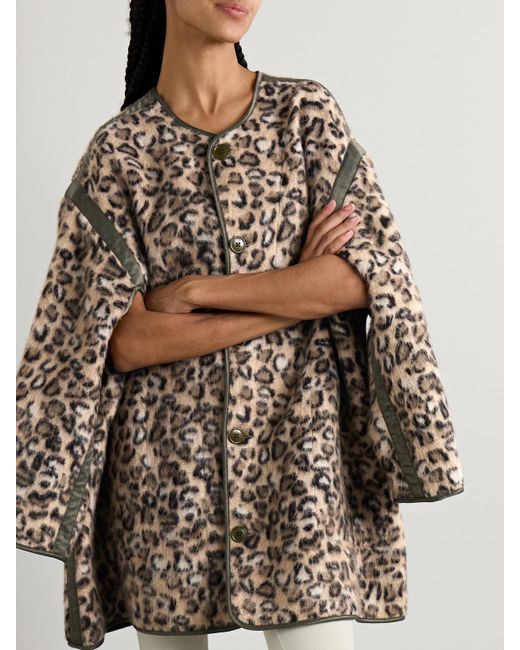 R13 Natural Convertible Faux Leather-Trimmed Leopard-Print Brushed Wool-Blend Coat