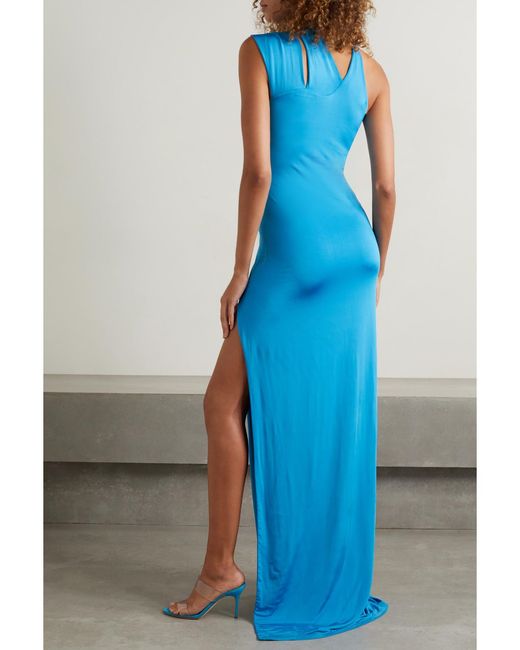 Et Ochs Blue One-Shoulder Cutout Ruched Stretch-Jersey Gown