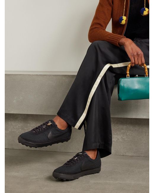 Nike Black Bode Astrograbber Leather And Suede-Trimmed Waffle-Knit Sneakers