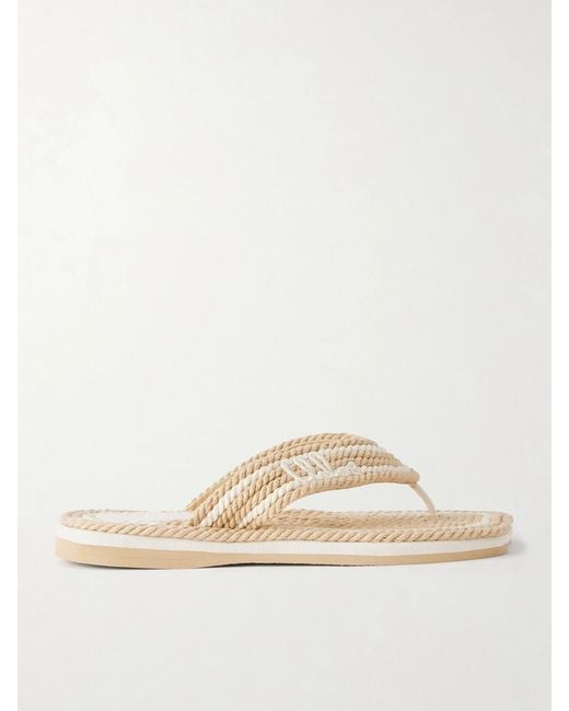 Chloé Natural Embroidered Striped Flat Sandals