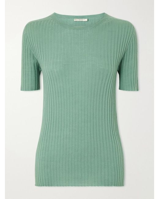 Kallmeyer Green Ribbed-Knit Merino Wool T-Shirt