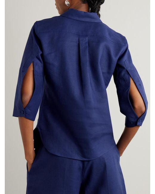Another Tomorrow Blue Hemd Aus Leinen