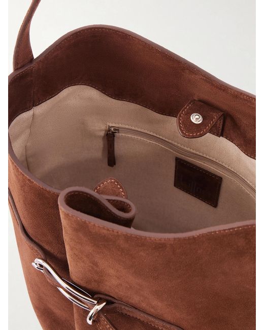 Liffner Brown Buckled Large Suede Shoulder Bag