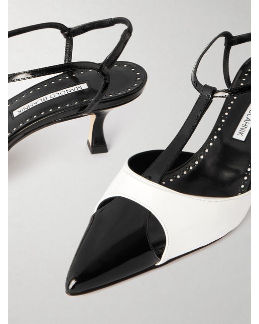 Manolo Blahnik White Turgimod 50 Two-Tone Patent-Leather Pumps