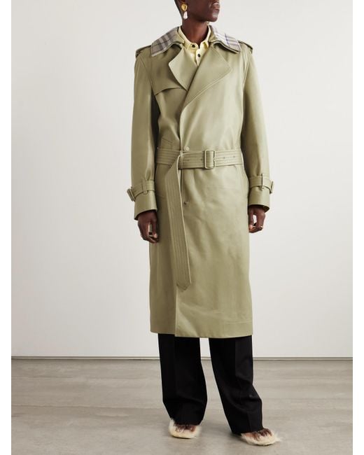 Trench-Coat En Cuir À Finitions En Jacquard À Carreaux Et À Ceinture Burberry en coloris Green