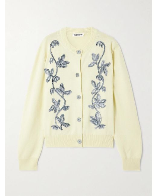 Jil Sander Natural Oversized Embroidered Wool Cardigan