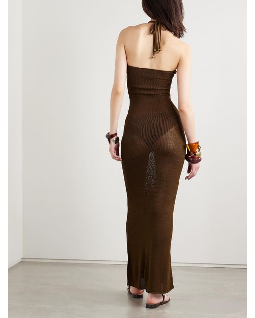 Isabel Marant Natural Eileen Embellished Knitted Halterneck Maxi Dress