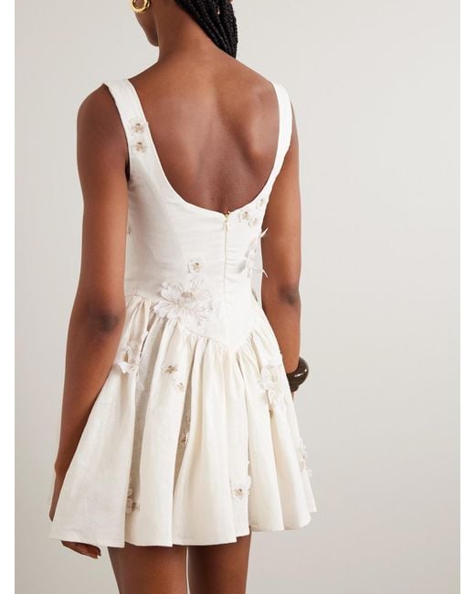 Agua Bendita Natural Lima Embellished Appliquéd Linen Mini Dress