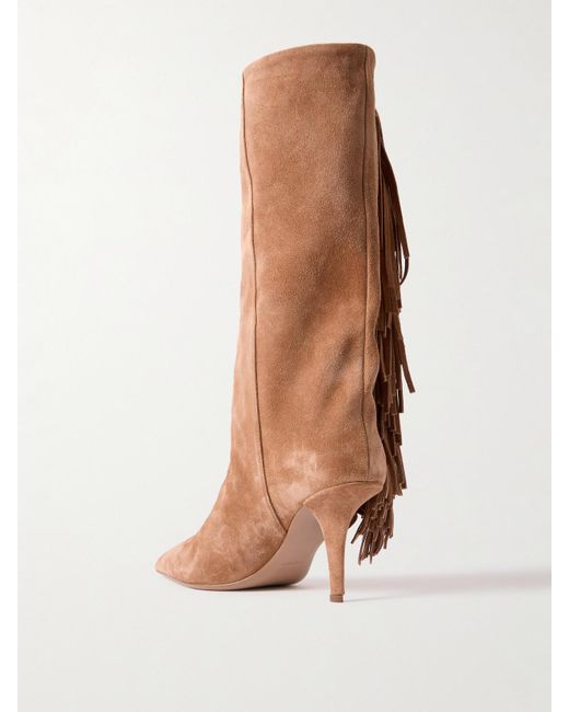 Paris Texas Brown Jessie Kniehohe Stiefel Aus Veloursleder Mit Fransen