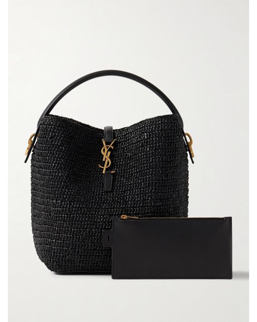 Saint Laurent Black Le 37 Leather-Trimmed Raffia Bucket Bag