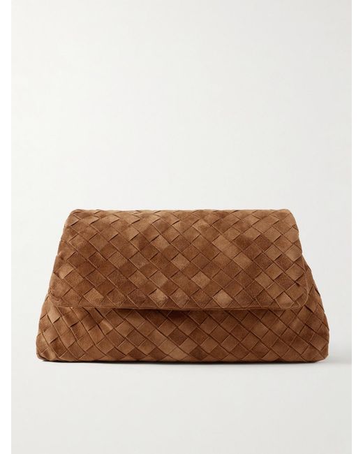 Bottega Veneta Brown Giorno Intrecciato Suede Clutch