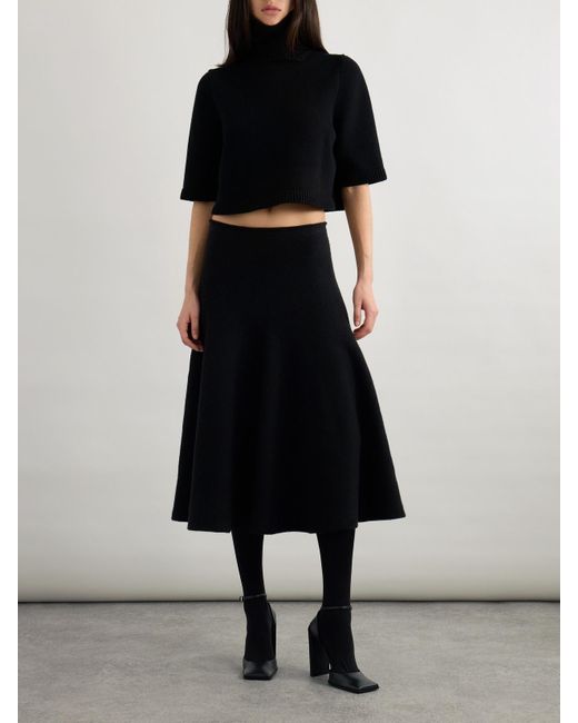 Alaïa Black Pleated Knitted Cashmere And Wool-Blend Midi Skirt