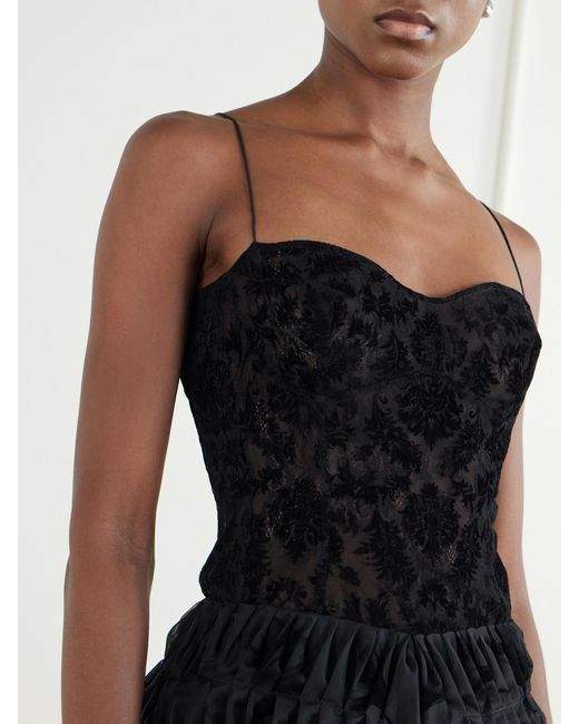 PAULINE DUJANCOURT Black Liqaa Velvet-Lace Bodysuit