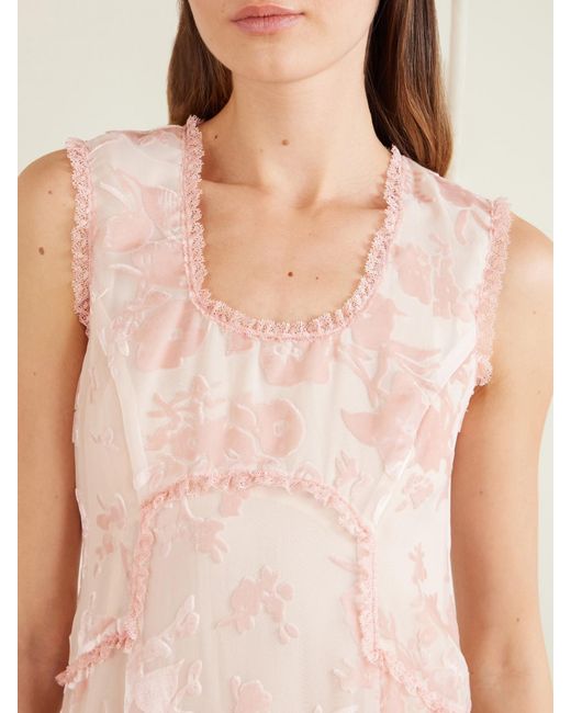 Anna Sui Pink Boudoir Floral Devoré-Velvet Satin Midi Dress