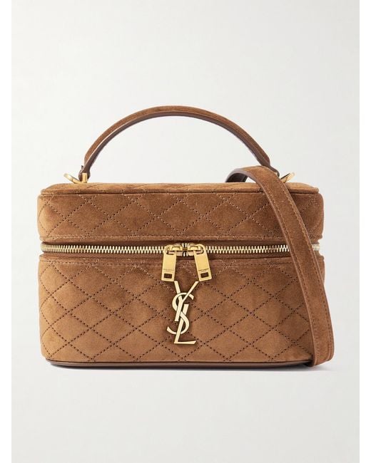 Saint Laurent Brown Gaby Vanity Mini Quilted Suede Shoulder Bag