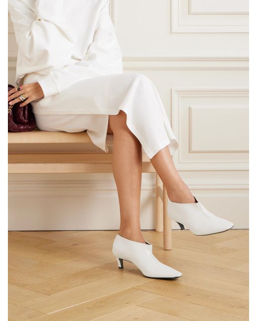 Totême White The Wide Shaft Glossed-Leather Ankle Boots