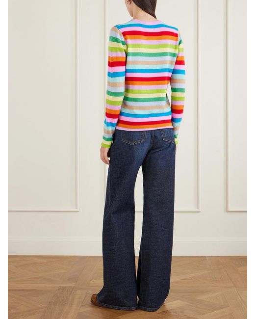 Allude White Striped Cashmere Sweater