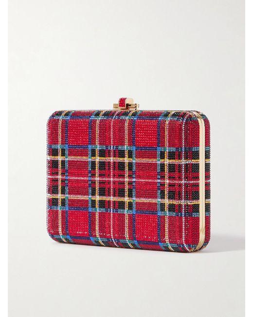 Judith Leiber Red Tartan Goldfarbene Clutch Mit Kristallen