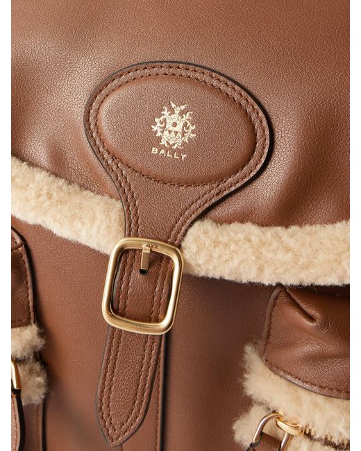 Bally Brown Shearling-Trimmed Leather Backpack
