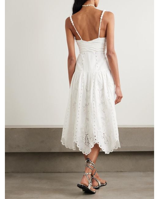 FARM Rio Richelieu Scalloped Gathered Broderie Anglaise Linen-Blend Midi Dress in White | Lyst FARM Rio Richelieu Scalloped Gathered Broderie Anglaise Linen-Blend Midi Dress in White | Lyst
