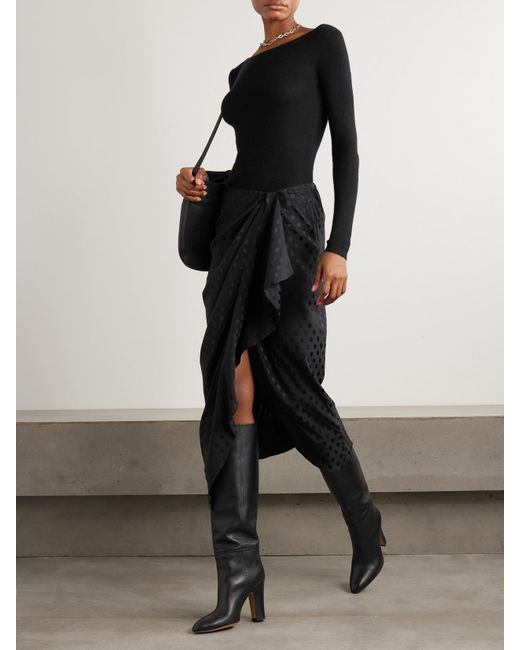 Isabel Marant Black Draped Polka-Dot Mesh-Jacquard Midi Skirt