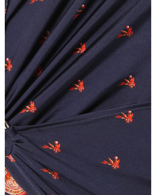 Rabanne Blue Wrap-Effect Printed Stretch-Jersey Top