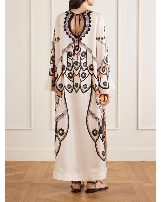 LaDoubleJ Natural Twin Flame Floral-Print Silk-Twill Maxi Dress