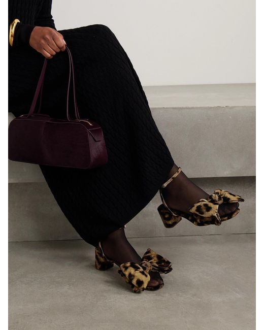 Loeffler Randall Multicolor Carmen Bow-Embellished Leopard-Print Velvet Sandals