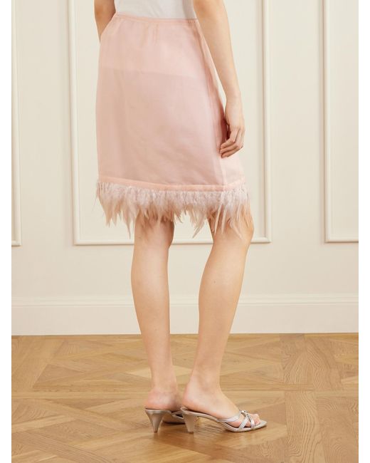 Staud Pink Lark Frayed Silk Midi Skirt
