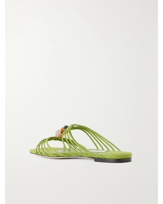 Jimmy Choo Green Lova Embellished Suede Sandals