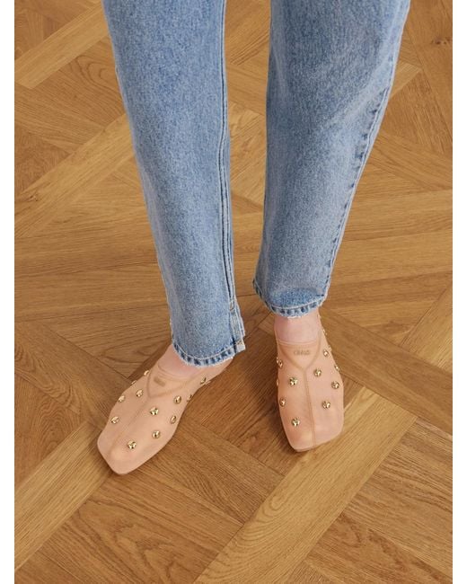 Chloé Natural Rita Studded Mesh Flats