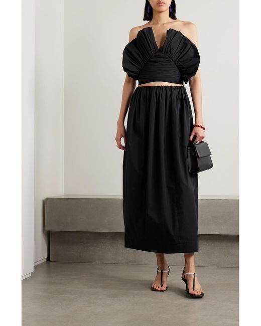 Mara Hoffman Black Net Sustain Vivi Verkürztes Oberteil Aus Geraffter Biobaumwollpopeline Mit Volants