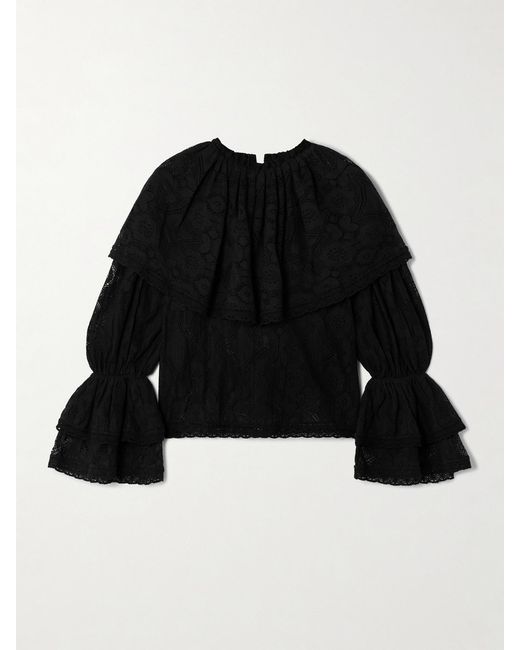 Alix Of Bohemia Black Eloise Ruffled Cotton-Lace Blouse