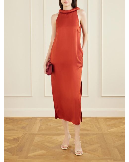 Loulou de Saison Red Susan Tie-Detailed Draped Silk-Twill Midi Dress